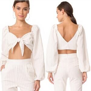 Stone Cold Fox Haven Tie Front Crop Top Cream Stripe Linen Selena Gomez